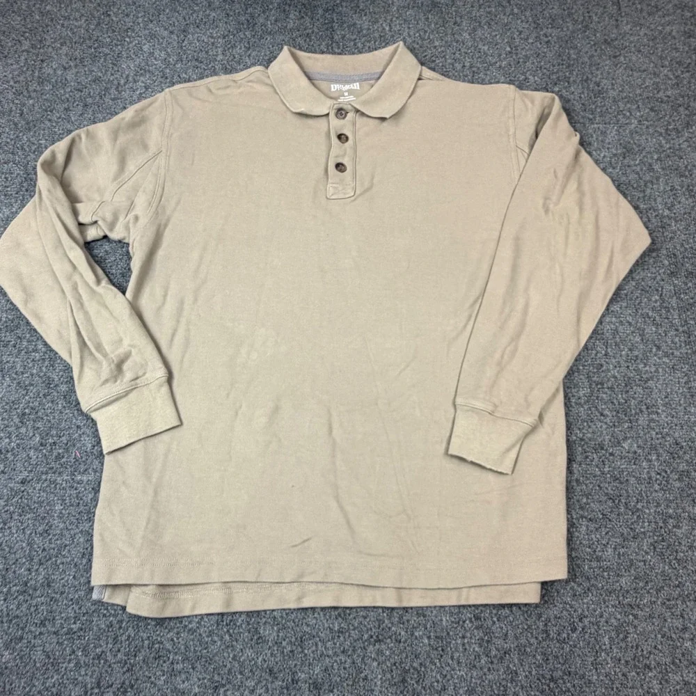 Duluth Trading‎ Co Mens Medium Long Sleeve Polo Shirt Tan Khaki Cotton Pique